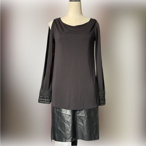 REVOLVE Bailey 44 Musical Montage Black Split Sleeve Faux Leather Dress (XS) - Picture 4 of 16